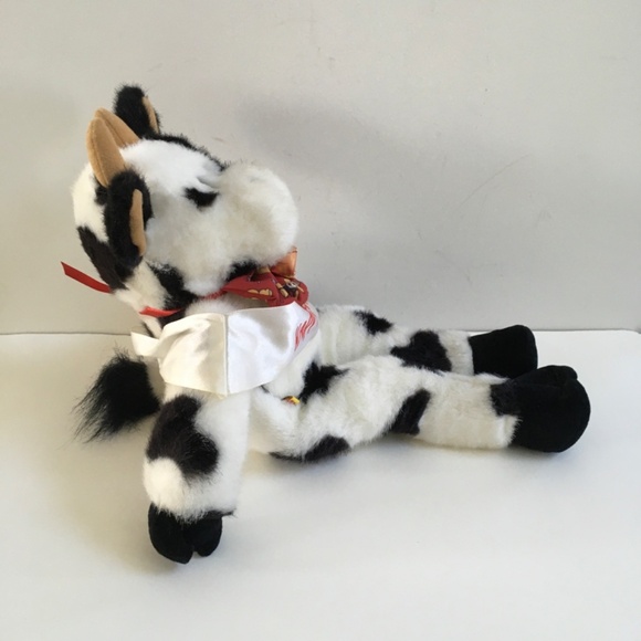 1997 Build A Bear Holstein Cow Bell Bow Tie Sash 18" White & Black Stuffed Plush - Picture 6 of 16
